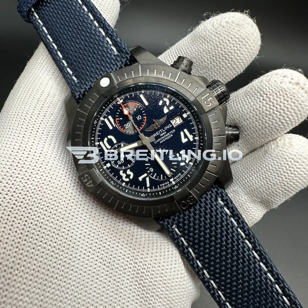 Breitling Super Avenger Black Night Mission V13375101C1X1 48mm Deep Blue Dial Black DLC Coated Titanium Case Super Clone Side View 1