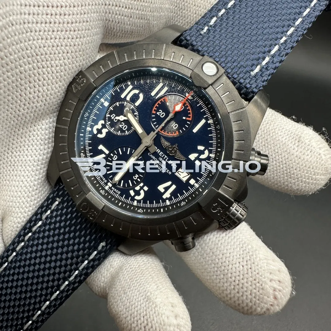 Breitling Super Avenger Black Night Mission V13375101C1X1 48mm Deep Blue Dial Black DLC Coated Titanium Case Super Clone Side View 2