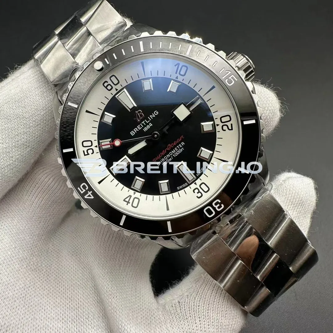 Breitling Superocean A17376211B1A1 44mm Black Dial Black High Gloss Ceramic Bezel Polished Stainless Steel Bracelet Super Clone Side View 1