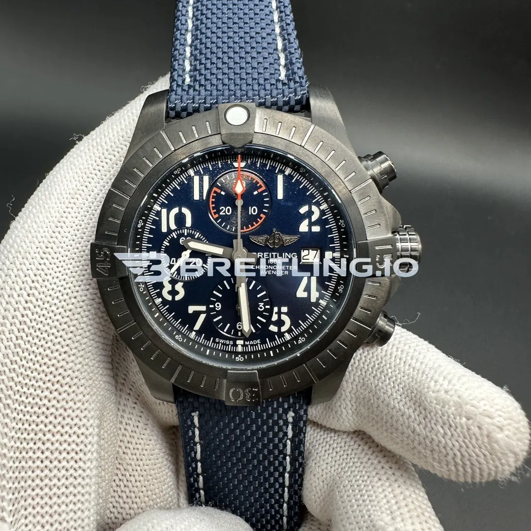 Breitling Super Avenger Black Night Mission V13375101C1X1 48mm Deep Blue Dial Black DLC Coated Titanium Case Super Clone Front View