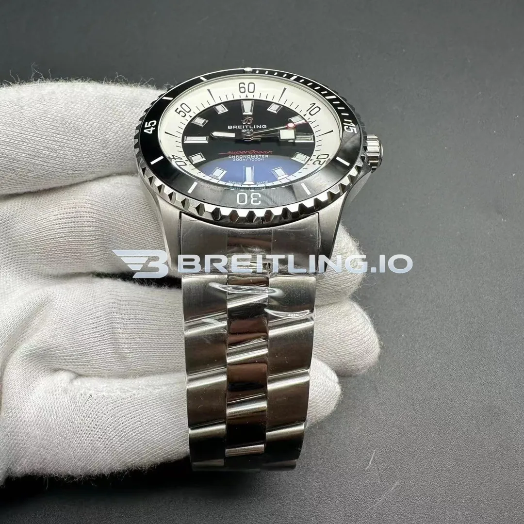 Breitling Superocean A17376211B1A1 44mm Black Dial Black High Gloss Ceramic Bezel Polished Stainless Steel Bracelet Super Clone Strap