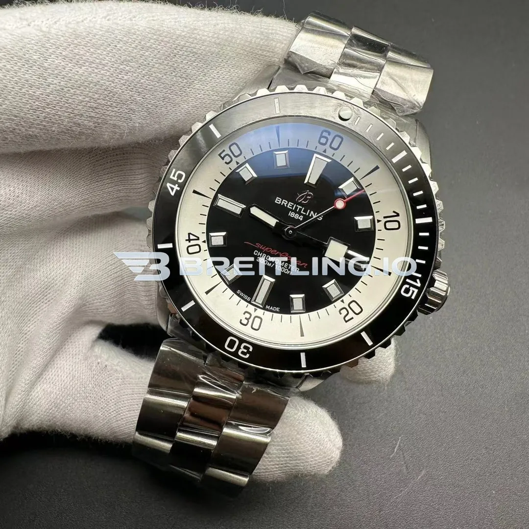 Breitling Superocean A17376211B1A1 44mm Black Dial Black High Gloss Ceramic Bezel Polished Stainless Steel Bracelet Super Clone Side View 2