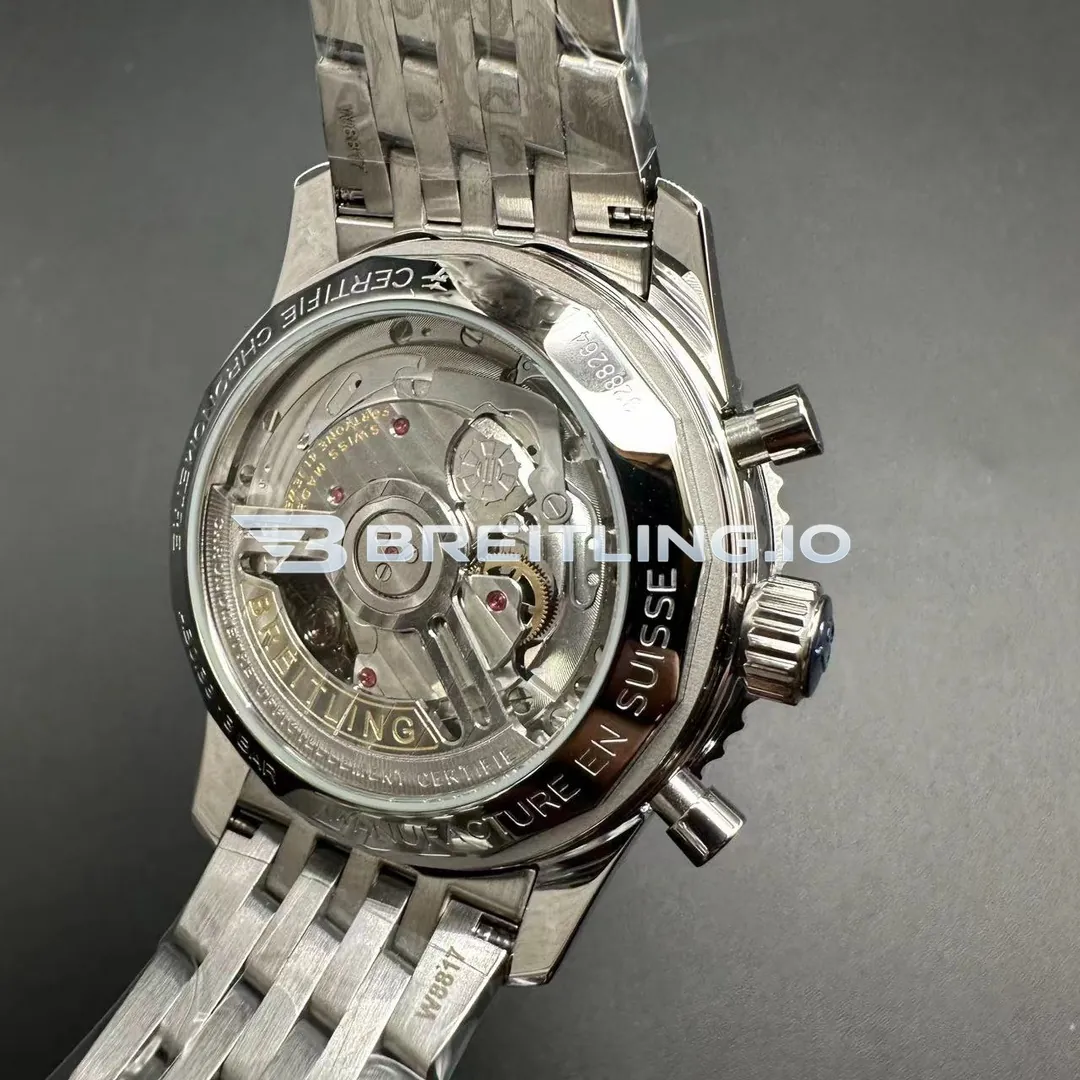 Breitling Navitimer B01 Chronograph 43 AB0139211B1A1 Black Panda Dial Slide Rule Bezel Stainless Steel Pilot Bracelet Super Clone Back View