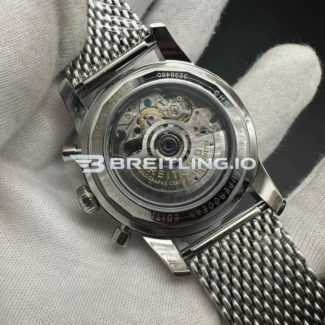 Breitling Superocean Heritage AB0162121C1A1 44mm Gradient Blue Dial Gloss Black Ceramic Bezel Milanese Mesh Bracelet Super Clone Back View