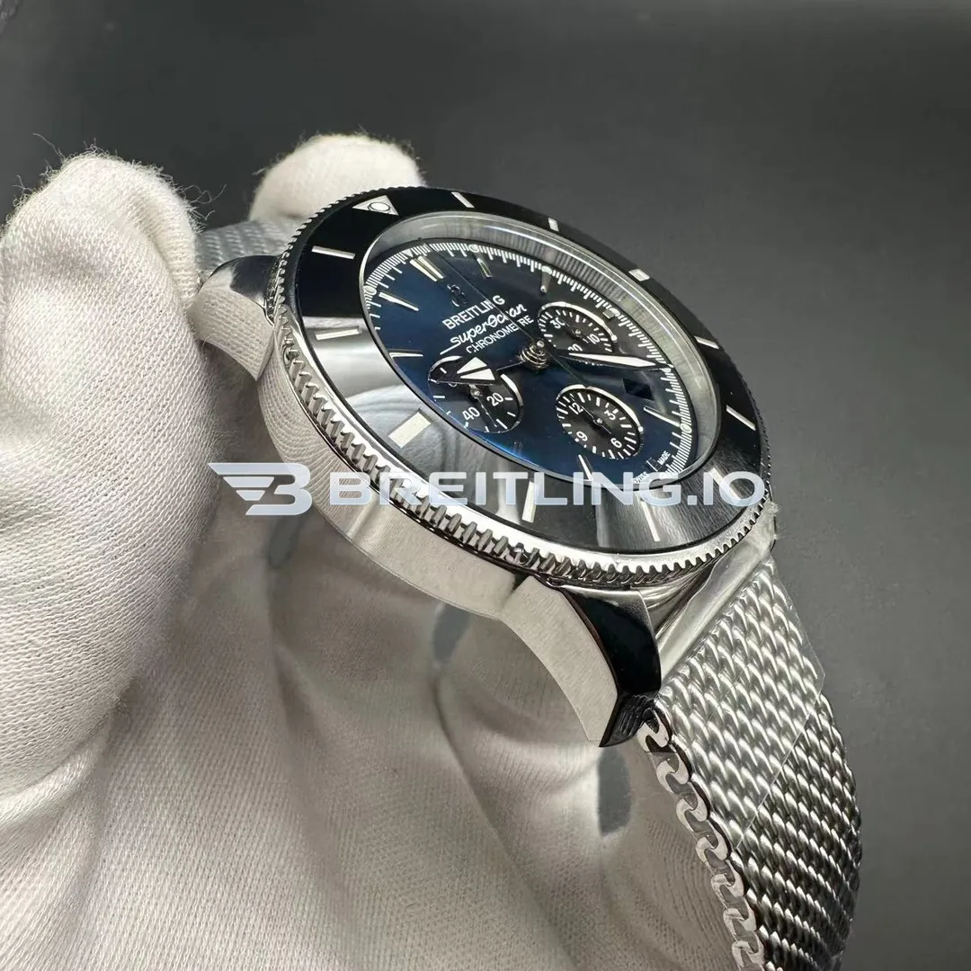 Breitling Superocean Heritage AB0162121C1A1 44mm Gradient Blue Dial Gloss Black Ceramic Bezel Milanese Mesh Bracelet Super Clone Dial Detail 1