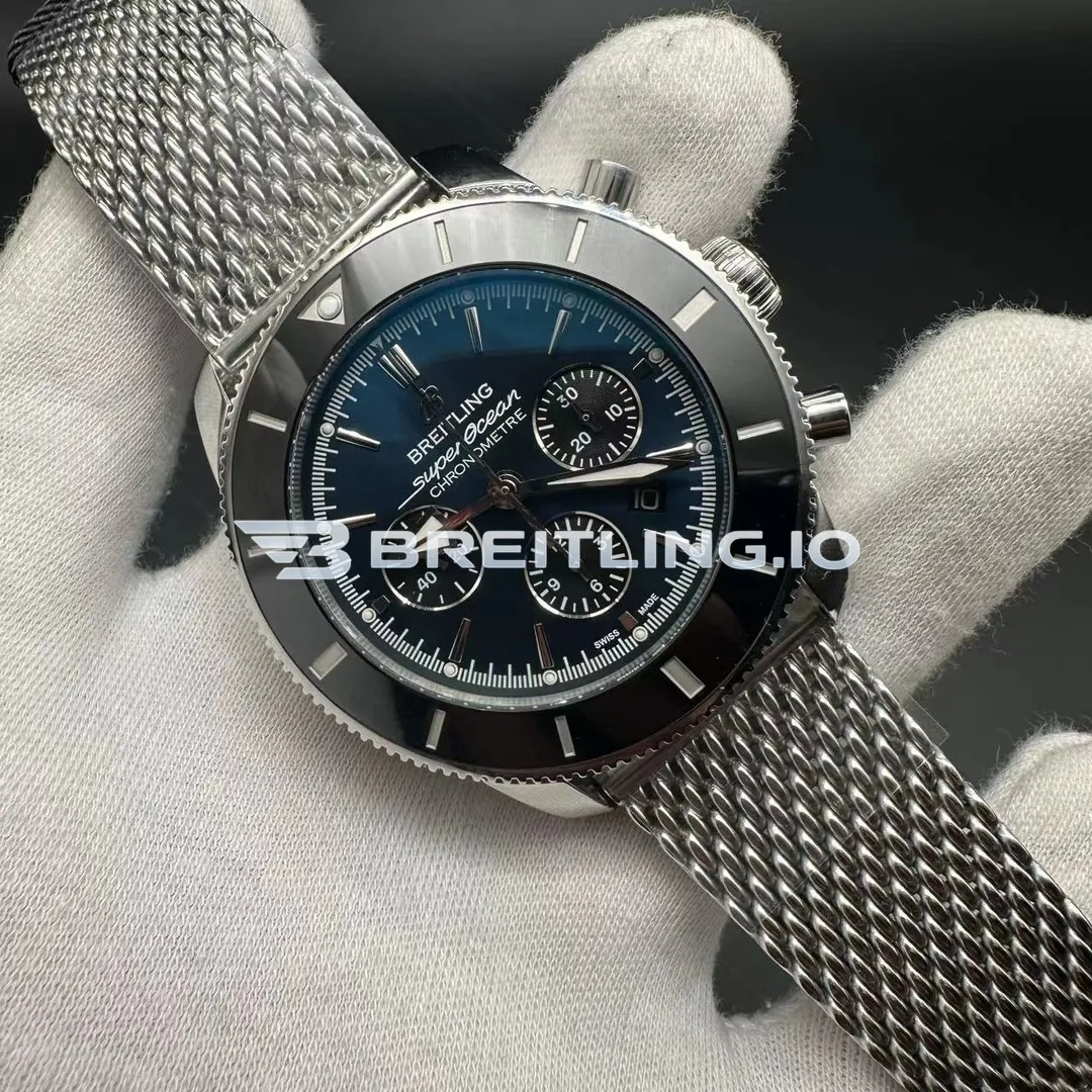 Breitling Superocean Heritage AB0162121C1A1 44mm Gradient Blue Dial Gloss Black Ceramic Bezel Milanese Mesh Bracelet Super Clone Side View 1
