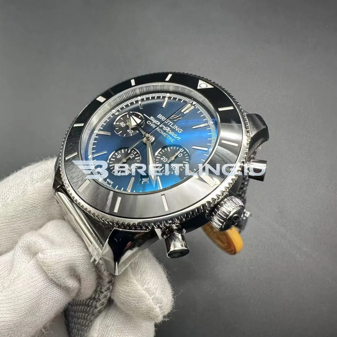 Breitling Superocean Heritage AB0162121C1A1 44mm Gradient Blue Dial Gloss Black Ceramic Bezel Milanese Mesh Bracelet Super Clone Right View