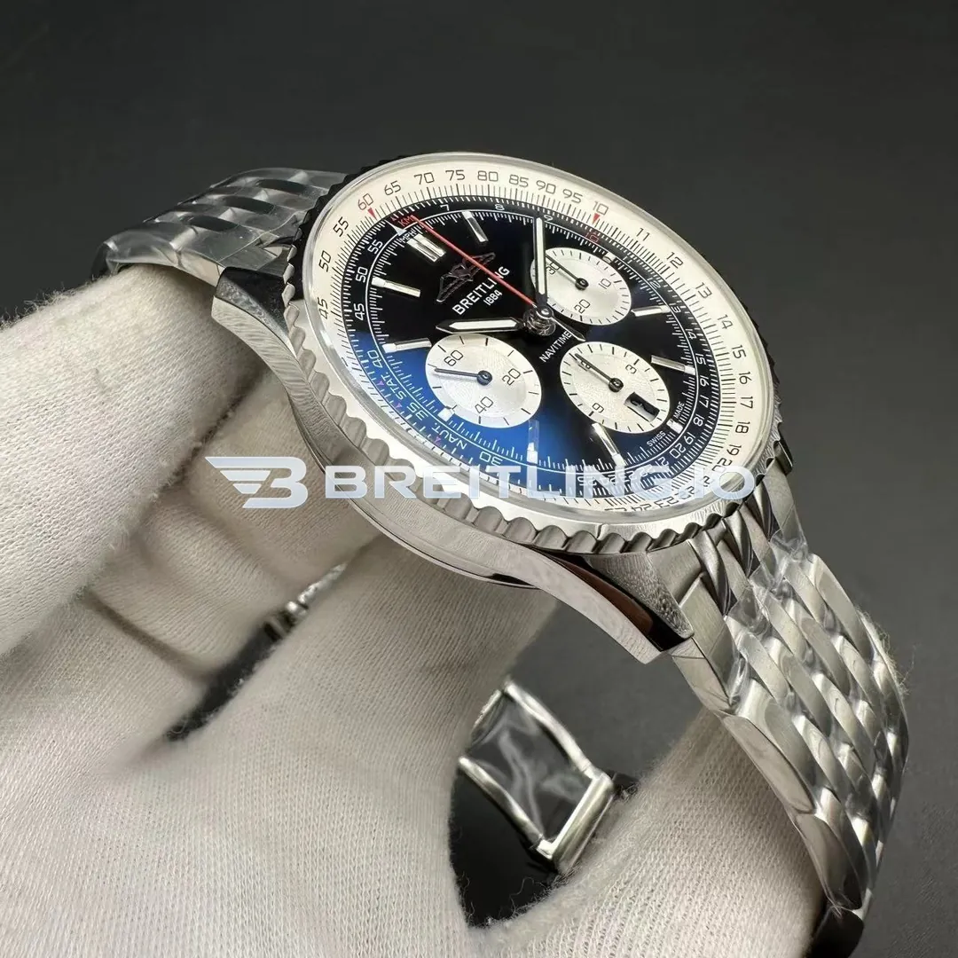 Breitling Navitimer B01 Chronograph 43 AB0139211B1A1 Black Panda Dial Slide Rule Bezel Stainless Steel Pilot Bracelet Super Clone Dial Detail 1