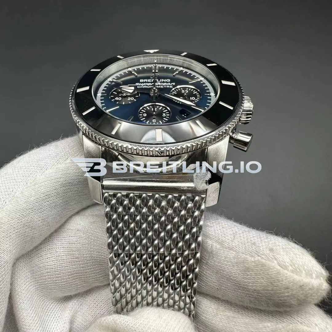 Breitling Superocean Heritage AB0162121C1A1 44mm Gradient Blue Dial Gloss Black Ceramic Bezel Milanese Mesh Bracelet Super Clone Strap