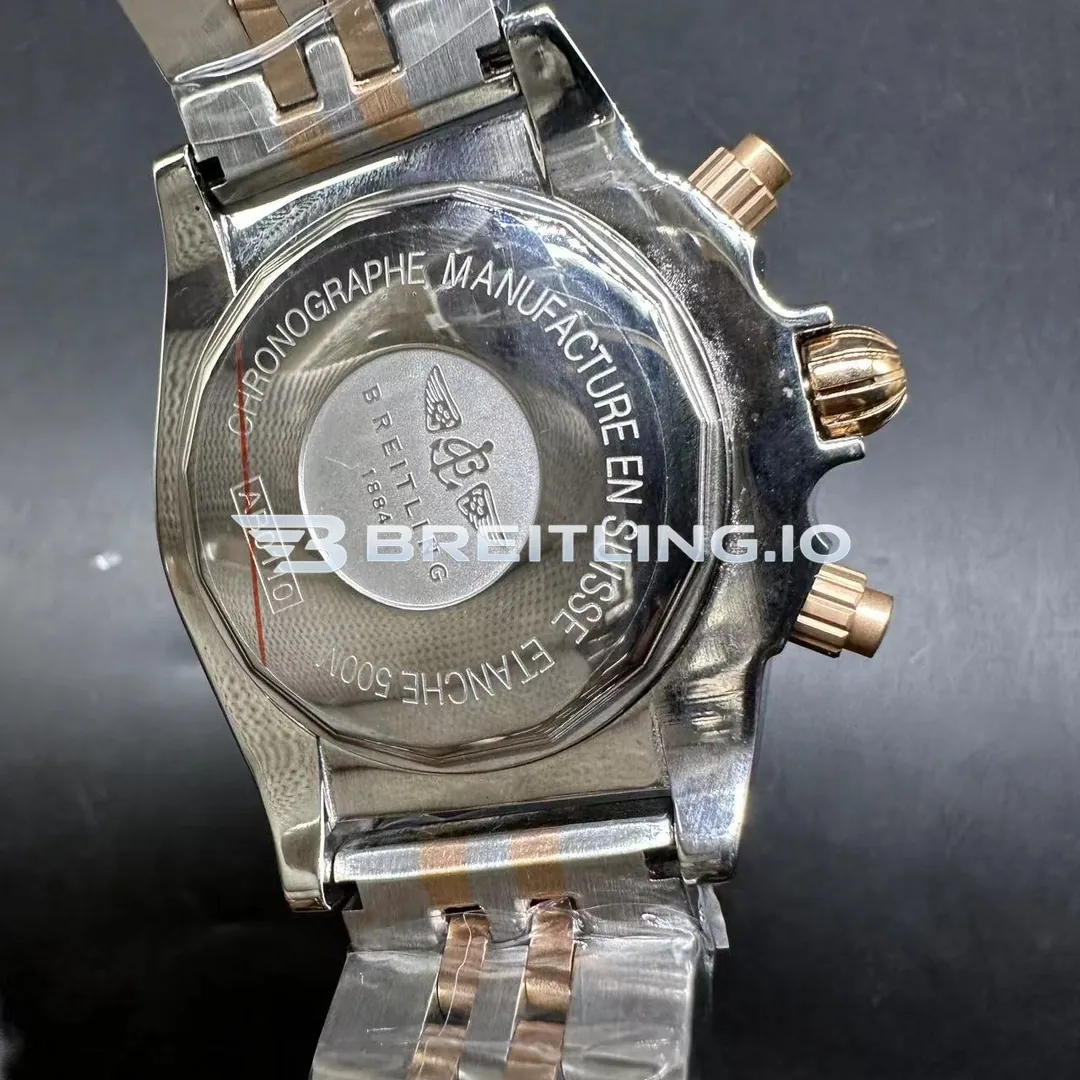 Breitling Chronomat CB0110121B1C1 44mm Black Dial 18K Rose Gold Bezel Two Tone Steel Bracelet Chronograph Super Clone Back View