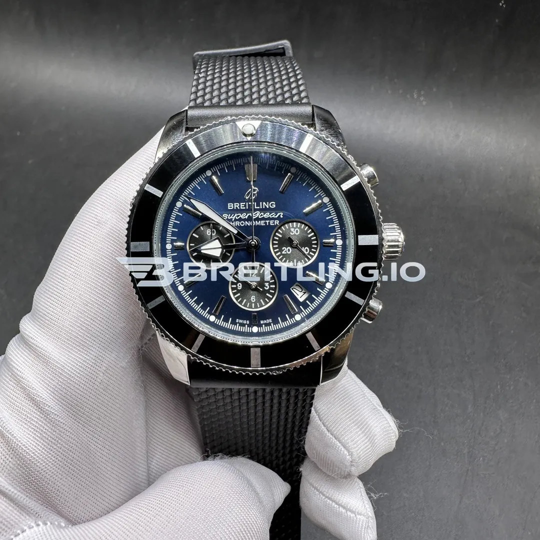 Breitling Superocean Heritage AB0162121C1S1 44mm Blue Dial Black Ceramic Bezel Black Woven Rubber Strap Chronograph Super Clone Front View