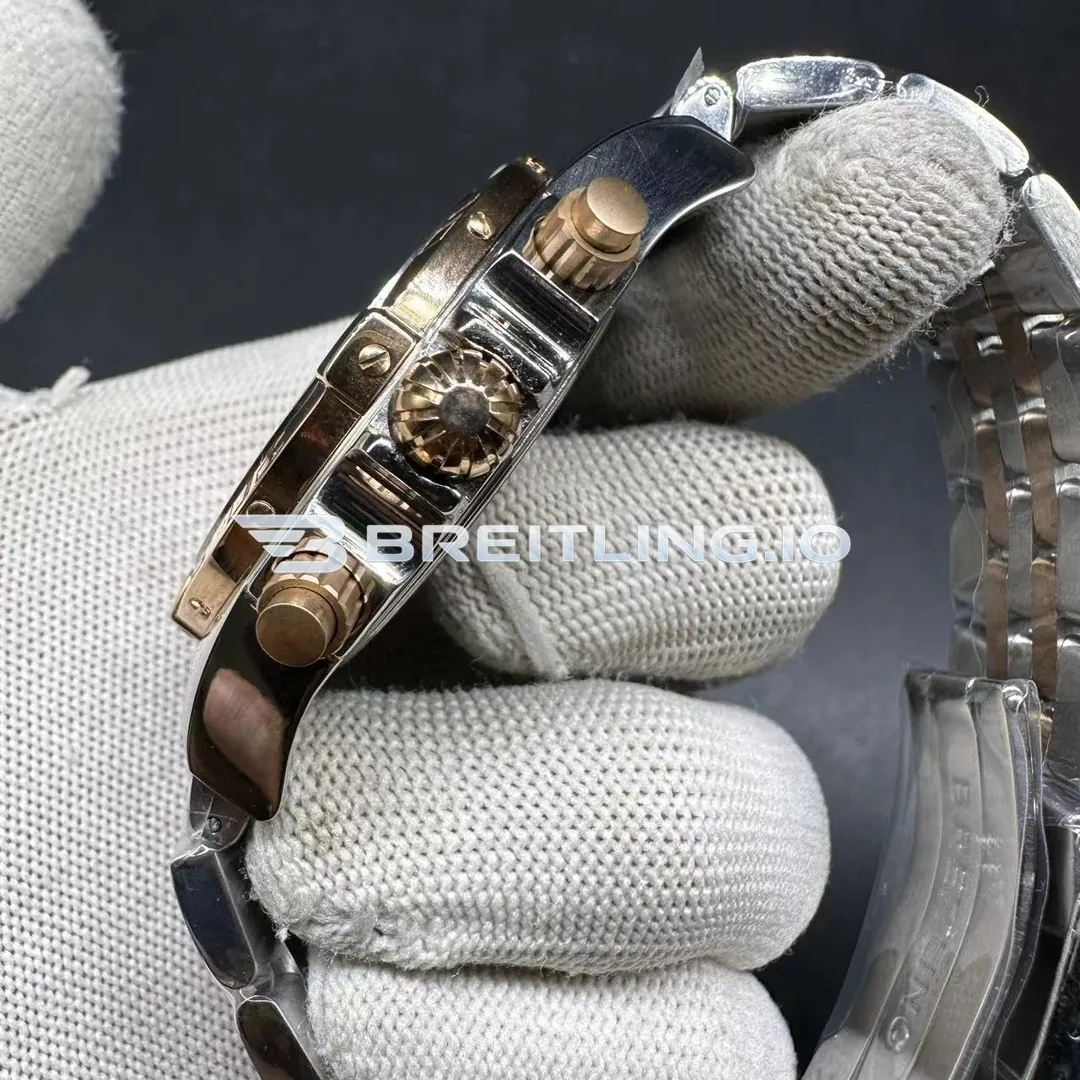 Breitling Chronomat CB0110121B1C1 44mm Black Dial 18K Rose Gold Bezel Two Tone Steel Bracelet Chronograph Super Clone Right View