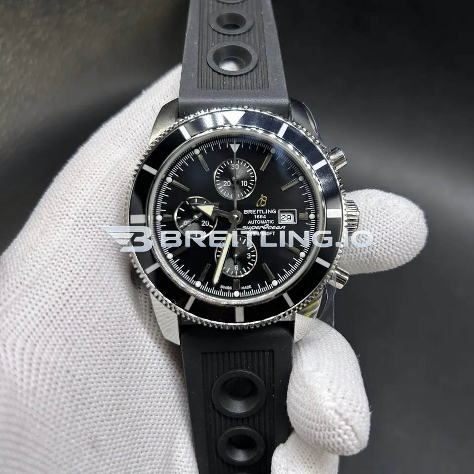 Breitling Superocean Heritage A1332024B908 46mm Black Dial Black Grooved Bezel Black Rubber Strap Chronograph Super Clone Front View