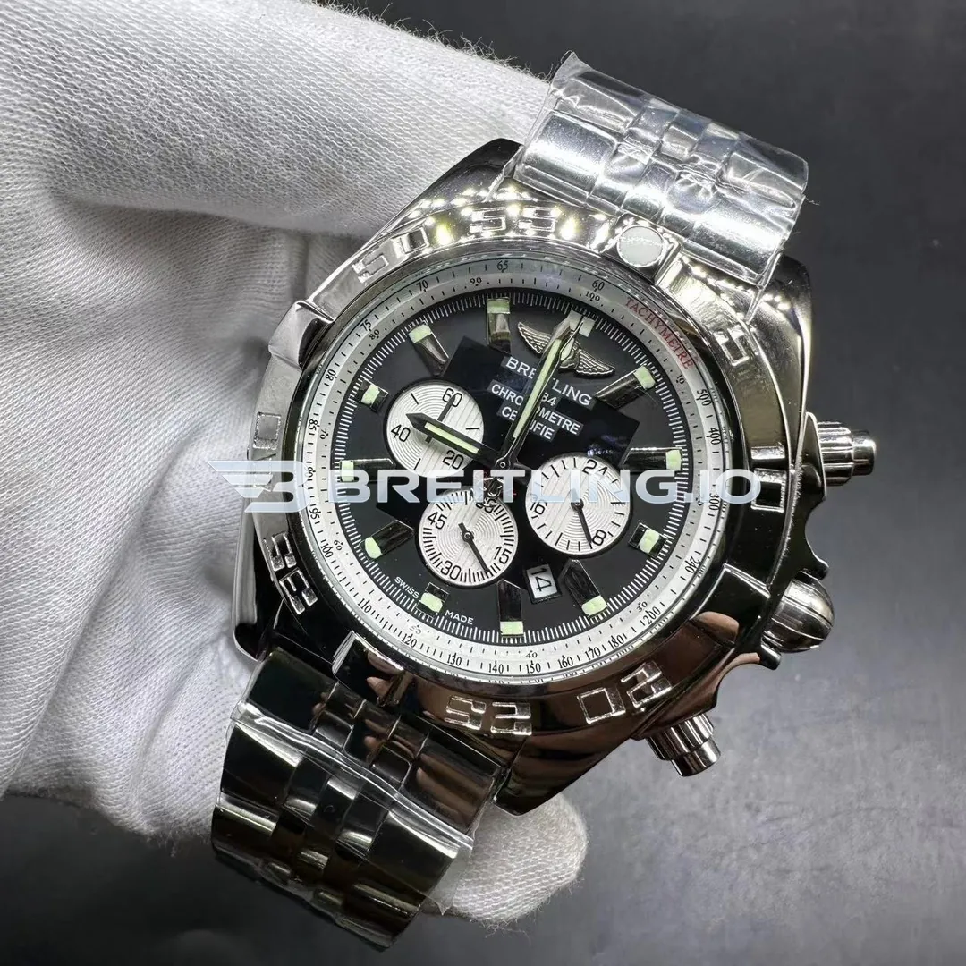 Breitling Chronomat AB011012B967 44mm Black Dial Polished Stainless Steel Bezel Steel Bracelet Chronograph Super Clone Side View 2