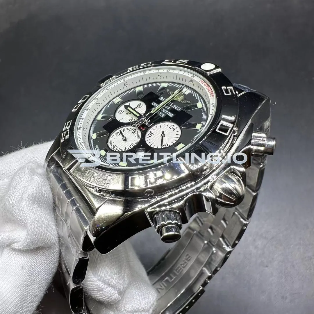 Breitling Chronomat AB011012B967 44mm Black Dial Polished Stainless Steel Bezel Steel Bracelet Chronograph Super Clone Dial Detail 2