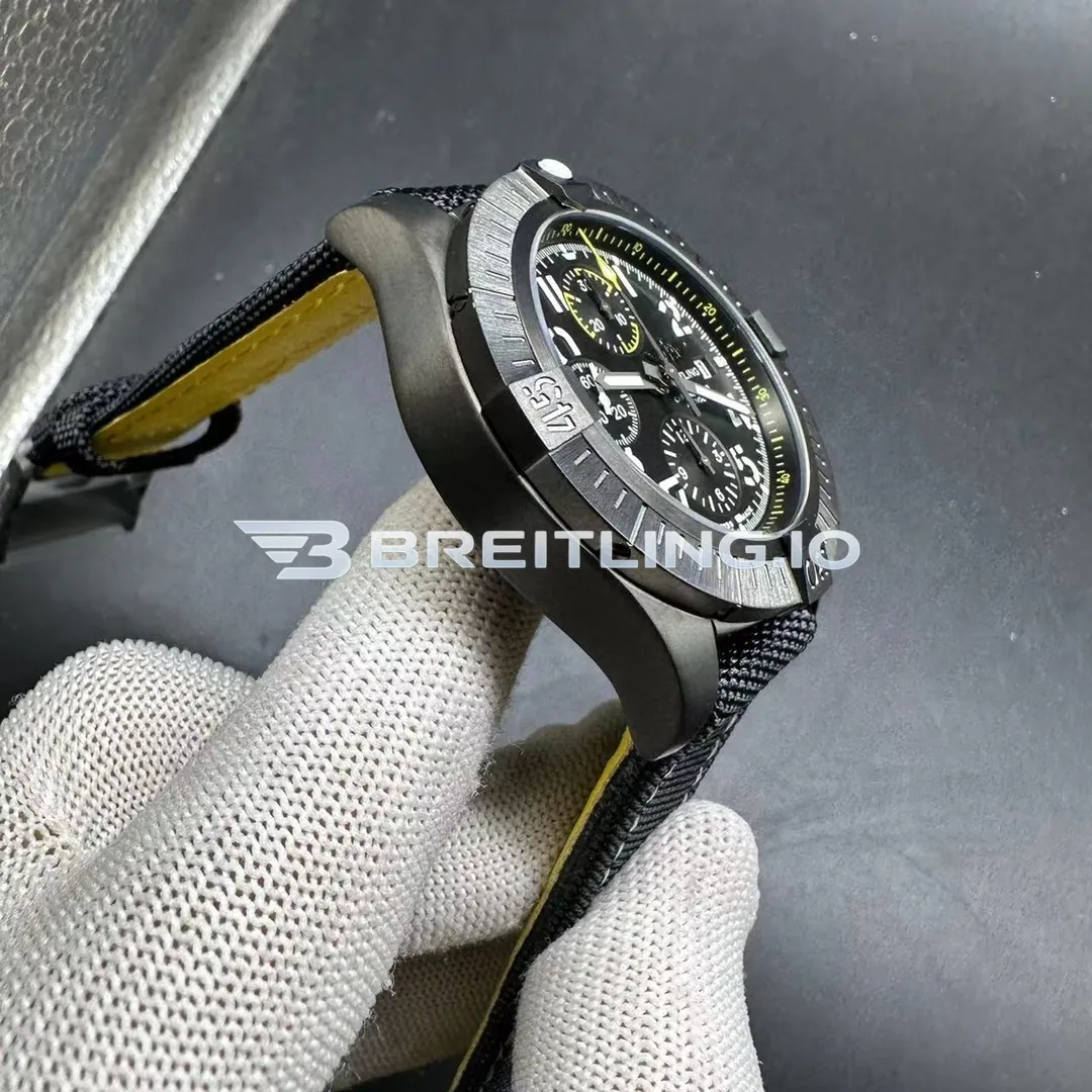 Breitling Avenger V13317101B1X1 45 Night Mission Black Dial DLC Titanium Case Black Canvas Strap Super Clone Dial Detail 1