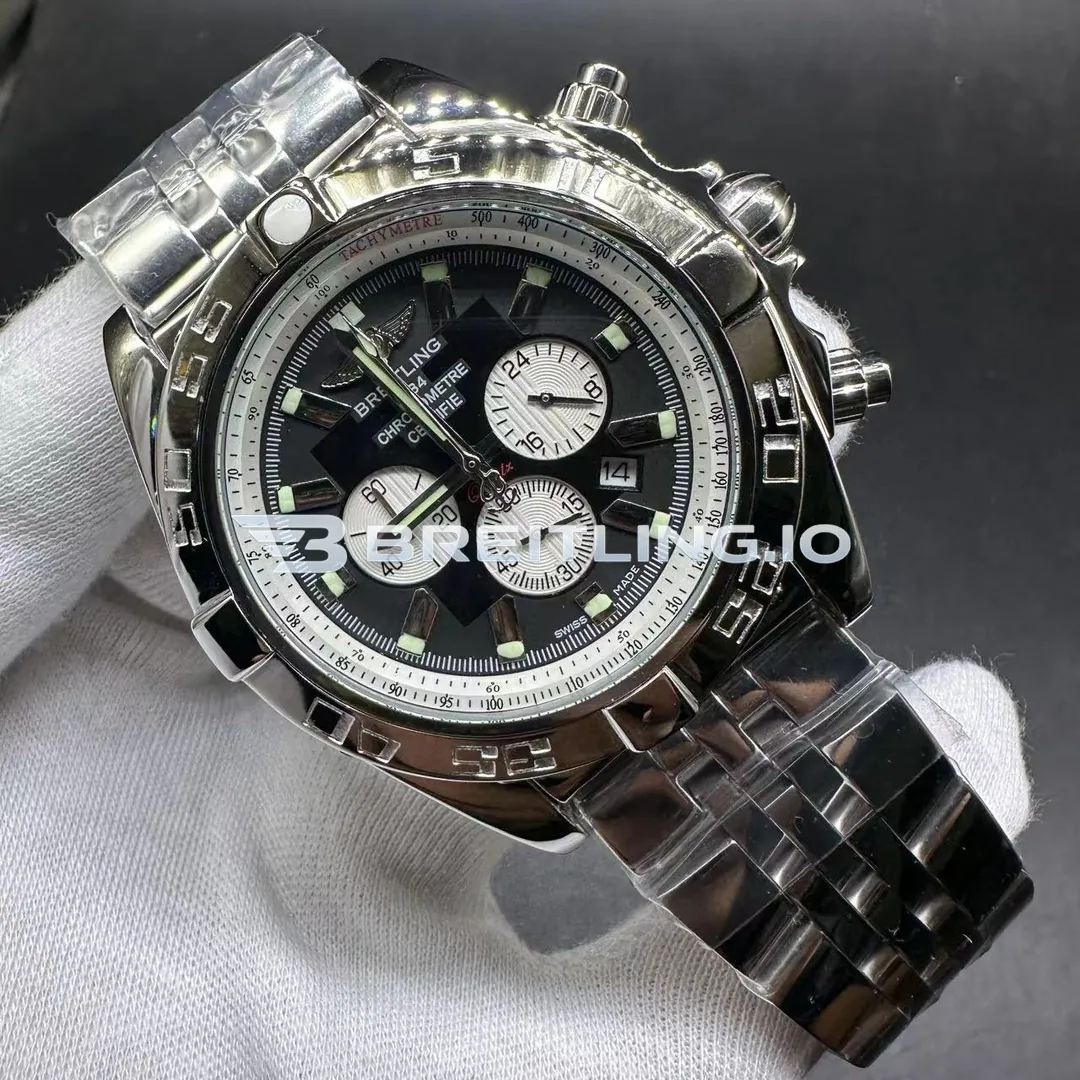 Breitling Chronomat AB011012B967 44mm Black Dial Polished Stainless Steel Bezel Steel Bracelet Chronograph Super Clone Side View 1