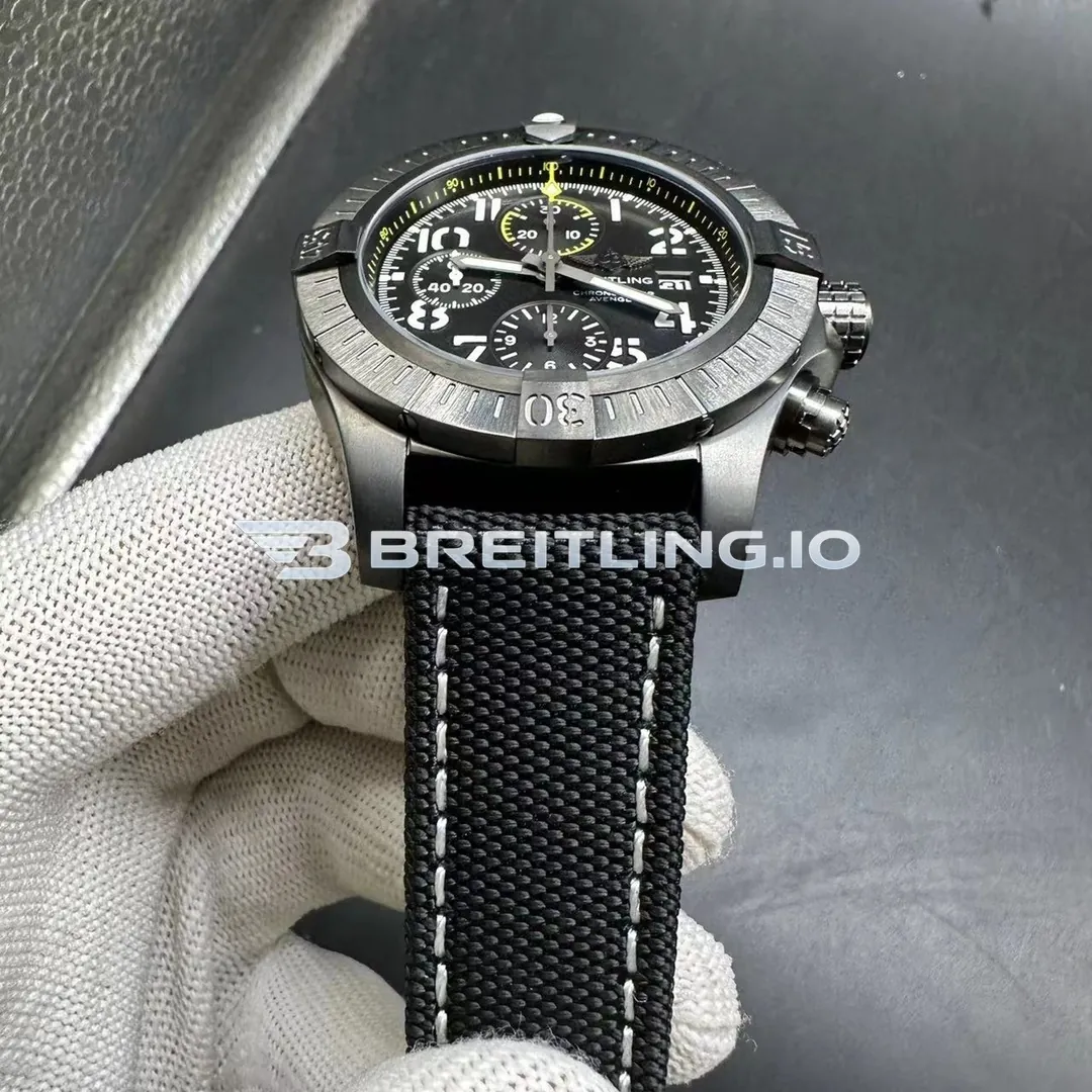 Breitling Avenger V13317101B1X1 45 Night Mission Black Dial DLC Titanium Case Black Canvas Strap Super Clone Strap
