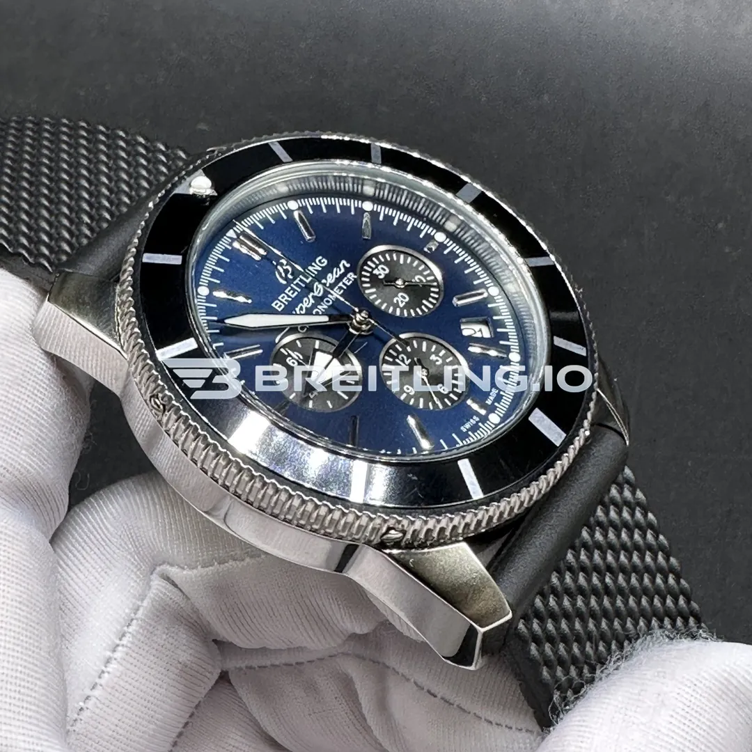 Breitling Superocean Heritage AB0162121C1S1 44mm Blue Dial Black Ceramic Bezel Black Woven Rubber Strap Chronograph Super Clone Dial Detail 1