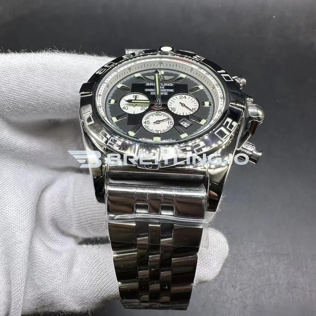 Breitling Chronomat AB011012B967 44mm Black Dial Polished Stainless Steel Bezel Steel Bracelet Chronograph Super Clone Strap