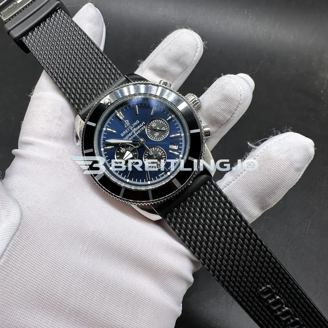 Breitling Superocean Heritage AB0162121C1S1 44mm Blue Dial Black Ceramic Bezel Black Woven Rubber Strap Chronograph Super Clone Side View 1