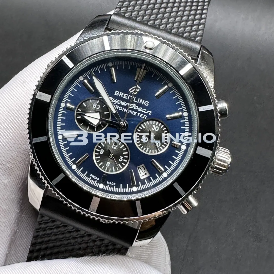 Breitling Superocean Heritage AB0162121C1S1 44mm Blue Dial Black Ceramic Bezel Black Woven Rubber Strap Chronograph Super Clone Dial Detail 2