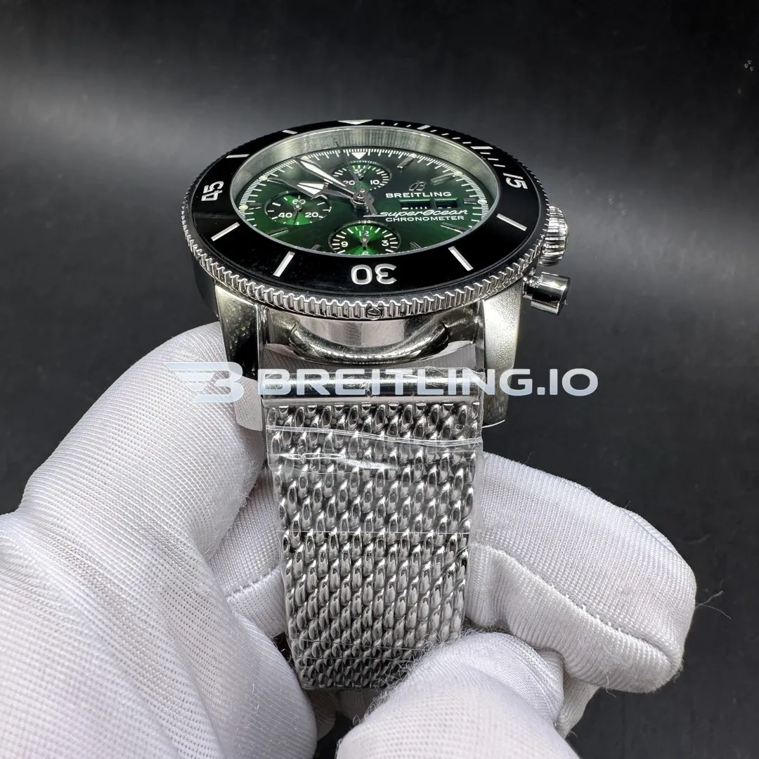 Breitling Superocean Heritage A13313121L1A1 44mm Green Dial Black Ceramic Bezel Stainless Steel Milanese Bracelet Super Clone Strap