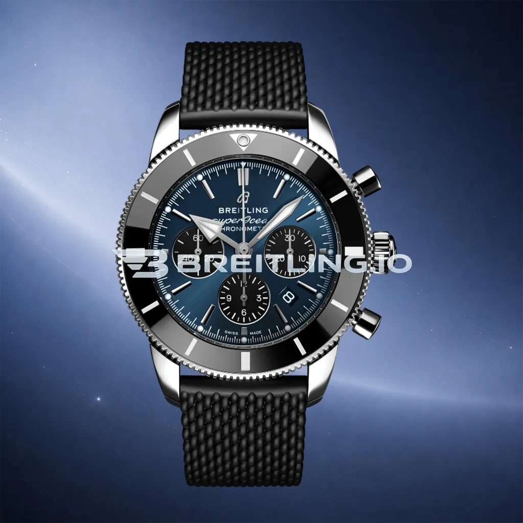 Breitling Superocean Heritage AB0162121C1S1 44mm Blue Dial Black Ceramic Bezel Black Woven Rubber Strap Chronograph Super Clone First Image