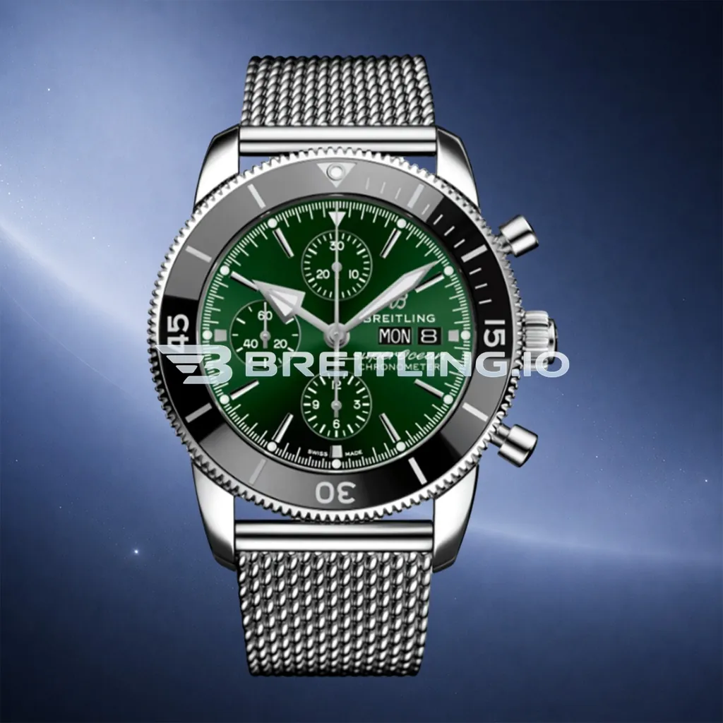 Breitling Superocean Heritage A13313121L1A1 44mm Green Dial Black Ceramic Bezel Stainless Steel Milanese Bracelet Super Clone First Image