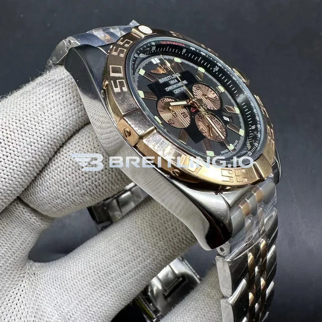 Breitling Chronomat CB0110121B1C1 44mm Black Dial 18K Rose Gold Bezel Two Tone Steel Bracelet Chronograph Super Clone Dial Detail 1