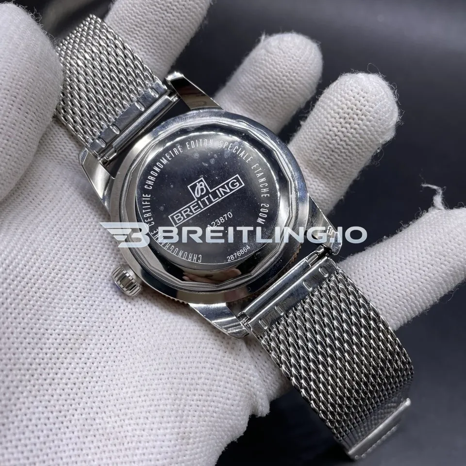 Breitling Superocean Heritage AB2020161C1A1 46mm Blue Dial Blue Ceramic Bezel Milanese Mesh Bracelet Super Clone Back View