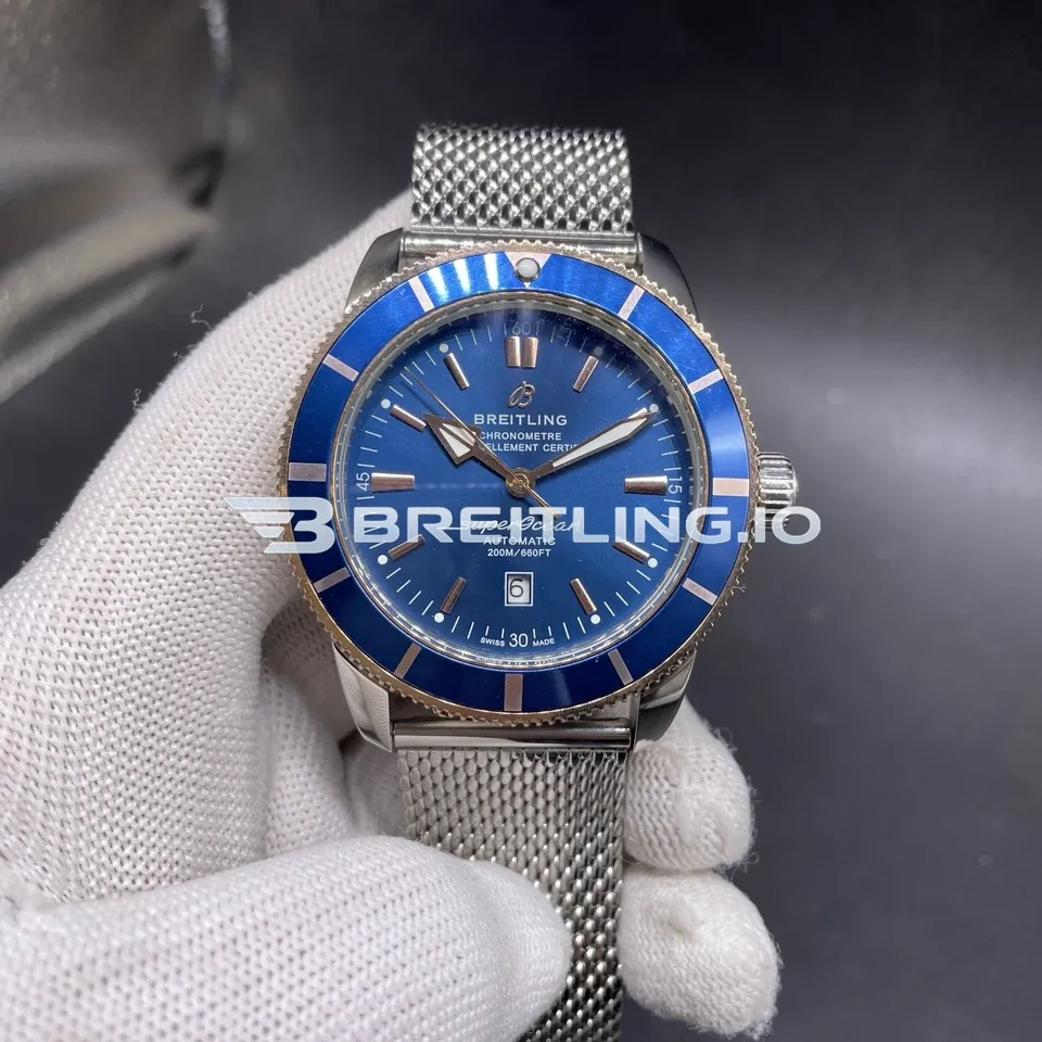 Breitling Superocean Heritage AB2020161C1A1 46mm Blue Dial Blue Ceramic Bezel Milanese Mesh Bracelet Super Clone Front View
