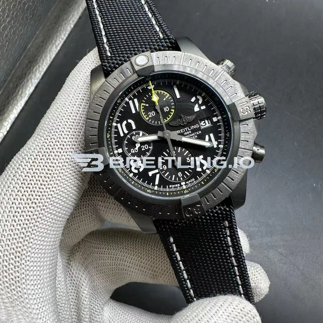 Breitling Avenger V13317101B1X1 45 Night Mission Black Dial DLC Titanium Case Black Canvas Strap Super Clone Side View 1