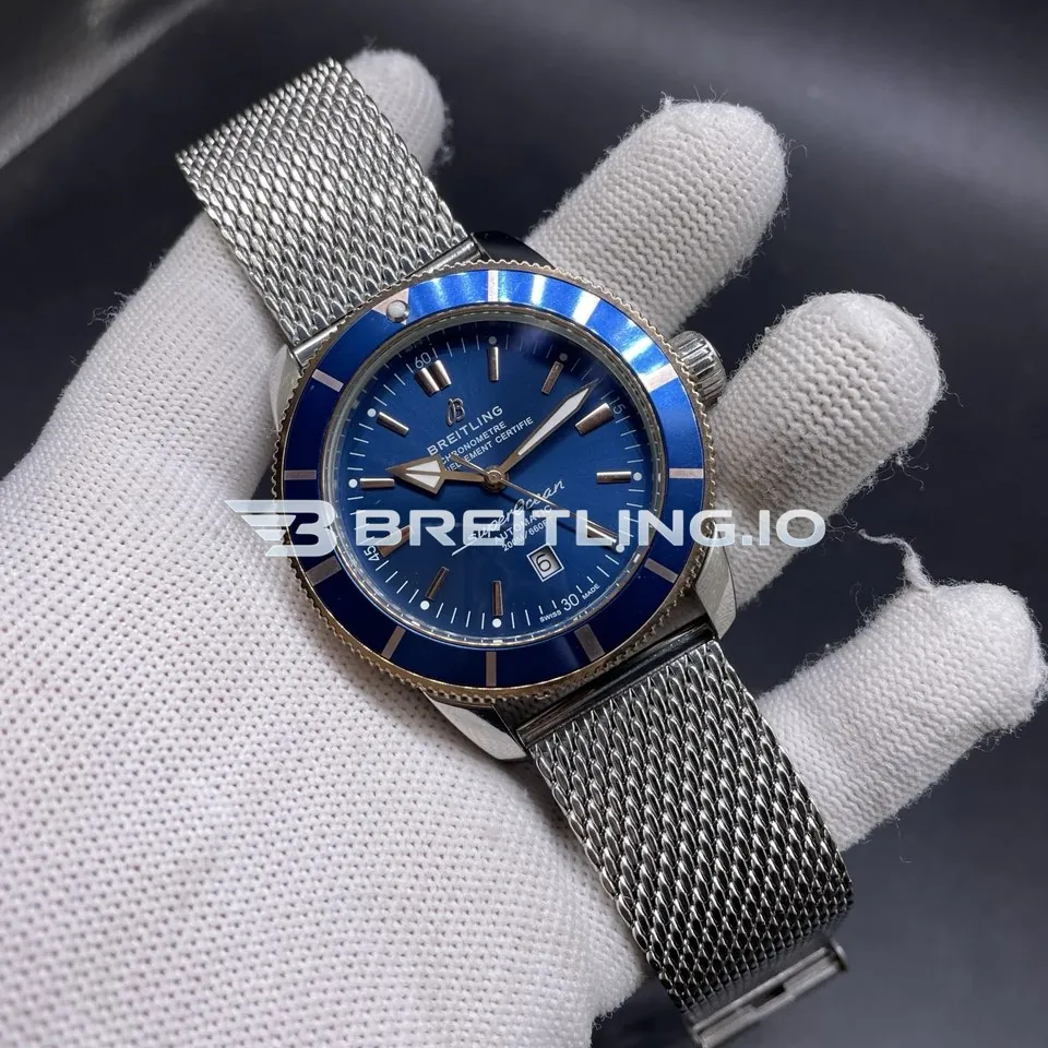 Breitling Superocean Heritage AB2020161C1A1 46mm Blue Dial Blue Ceramic Bezel Milanese Mesh Bracelet Super Clone Side View 1
