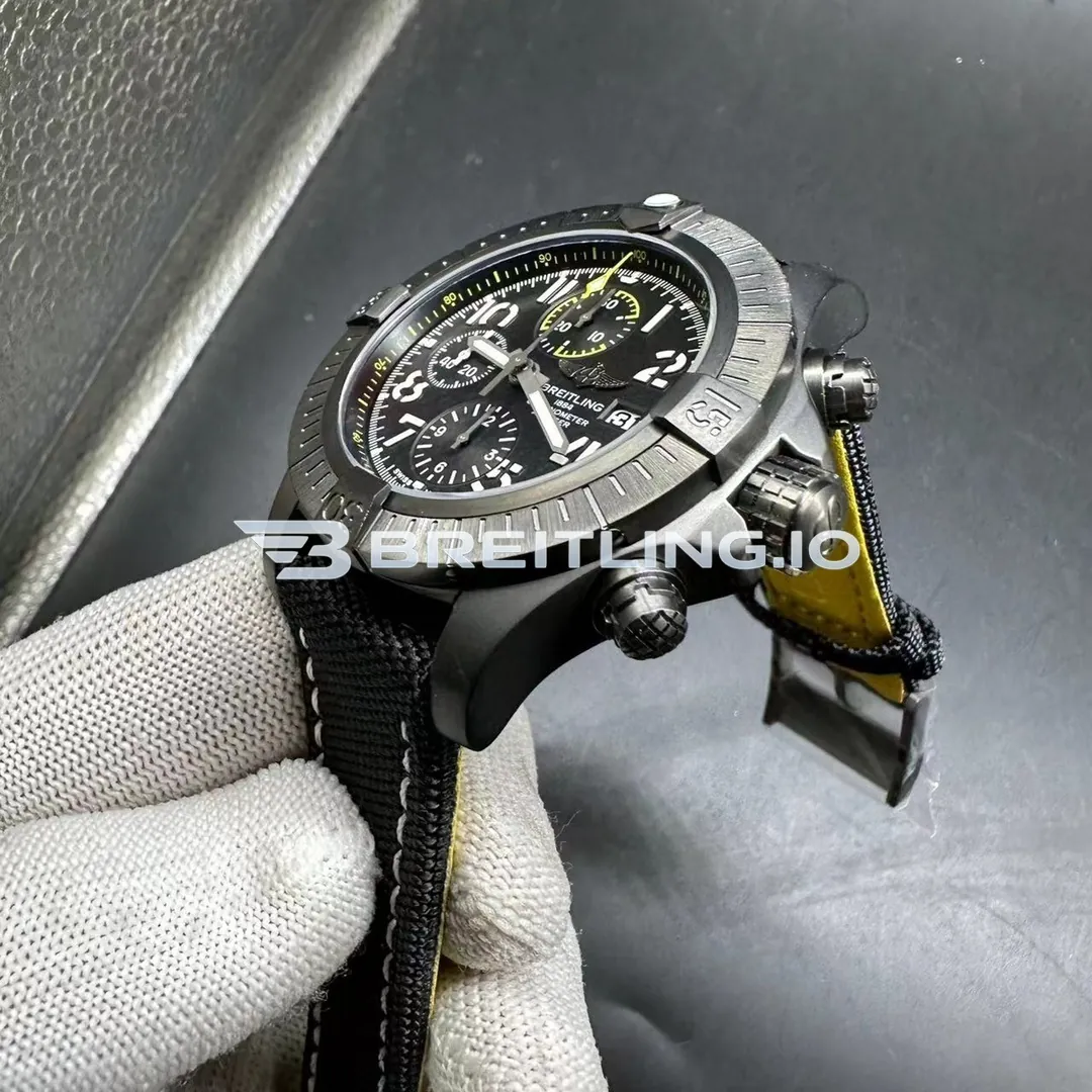 Breitling Avenger V13317101B1X1 45 Night Mission Black Dial DLC Titanium Case Black Canvas Strap Super Clone Dial Detail 2