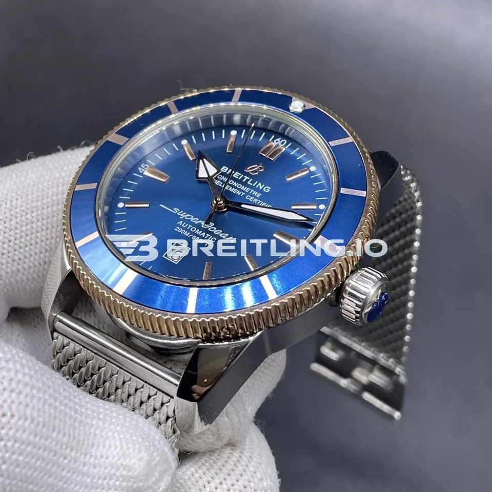 Breitling Superocean Heritage AB2020161C1A1 46mm Blue Dial Blue Ceramic Bezel Milanese Mesh Bracelet Super Clone Dial Detail 1