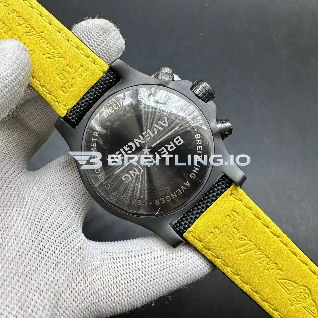 Breitling Avenger V13317101B1X1 45 Night Mission Black Dial DLC Titanium Case Black Canvas Strap Super Clone Back View