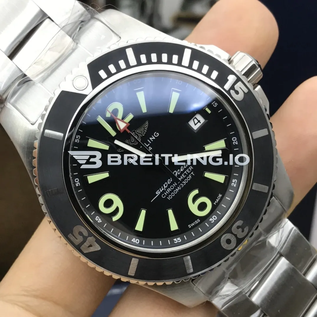 Breitling Superocean A17366021B1A1 42mm Black Dial Black Ceramic Bezel Stainless Steel Bracelet Super Clone Dial Detail 3