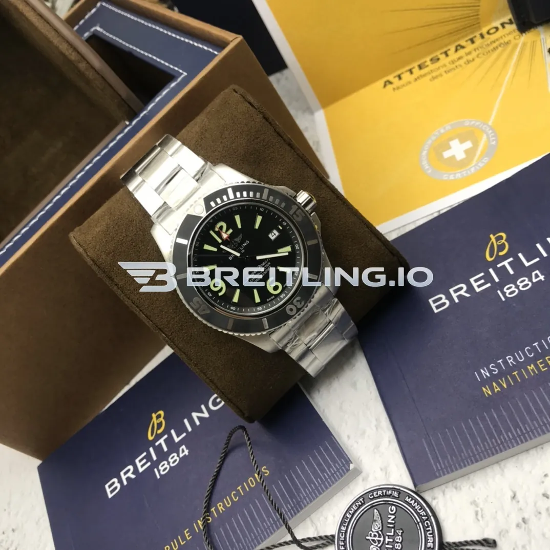 Breitling Superocean A17366021B1A1 42mm Black Dial Black Ceramic Bezel Stainless Steel Bracelet Super Clone Side View 1