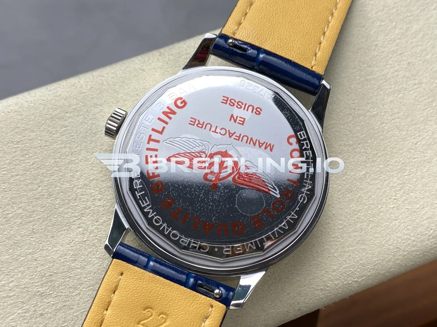 Breitling Navitimer A17326161C1P3 41mm Blue Dial Silver Beaded Bezel Stainless Steel Case Blue Leather Strap Super Clone Back View