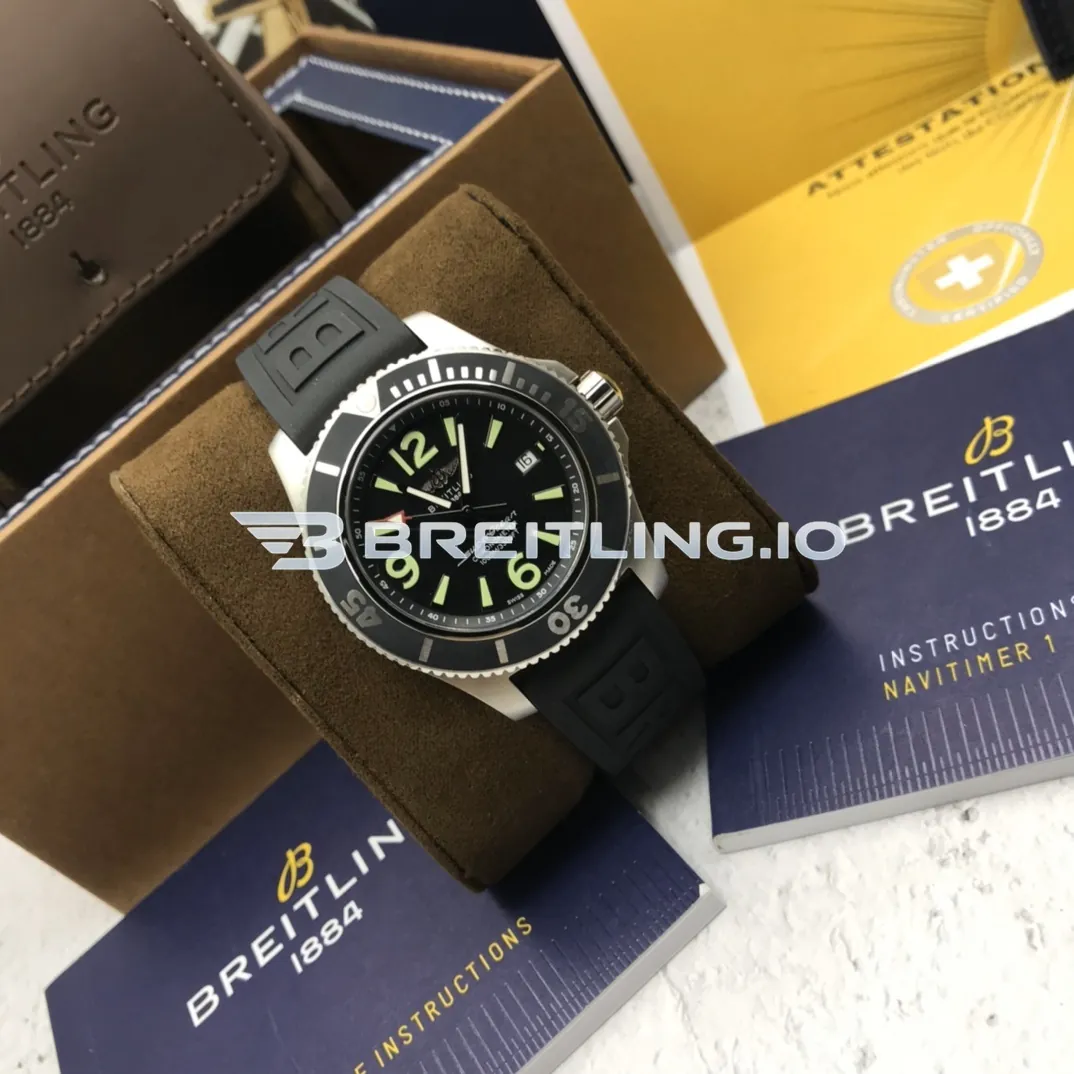 Breitling Superocean A17366021B1S1 42mm Black Dial Black Ceramic Bezel Black Embossed Rubber Strap Super Clone Dial Detail 1