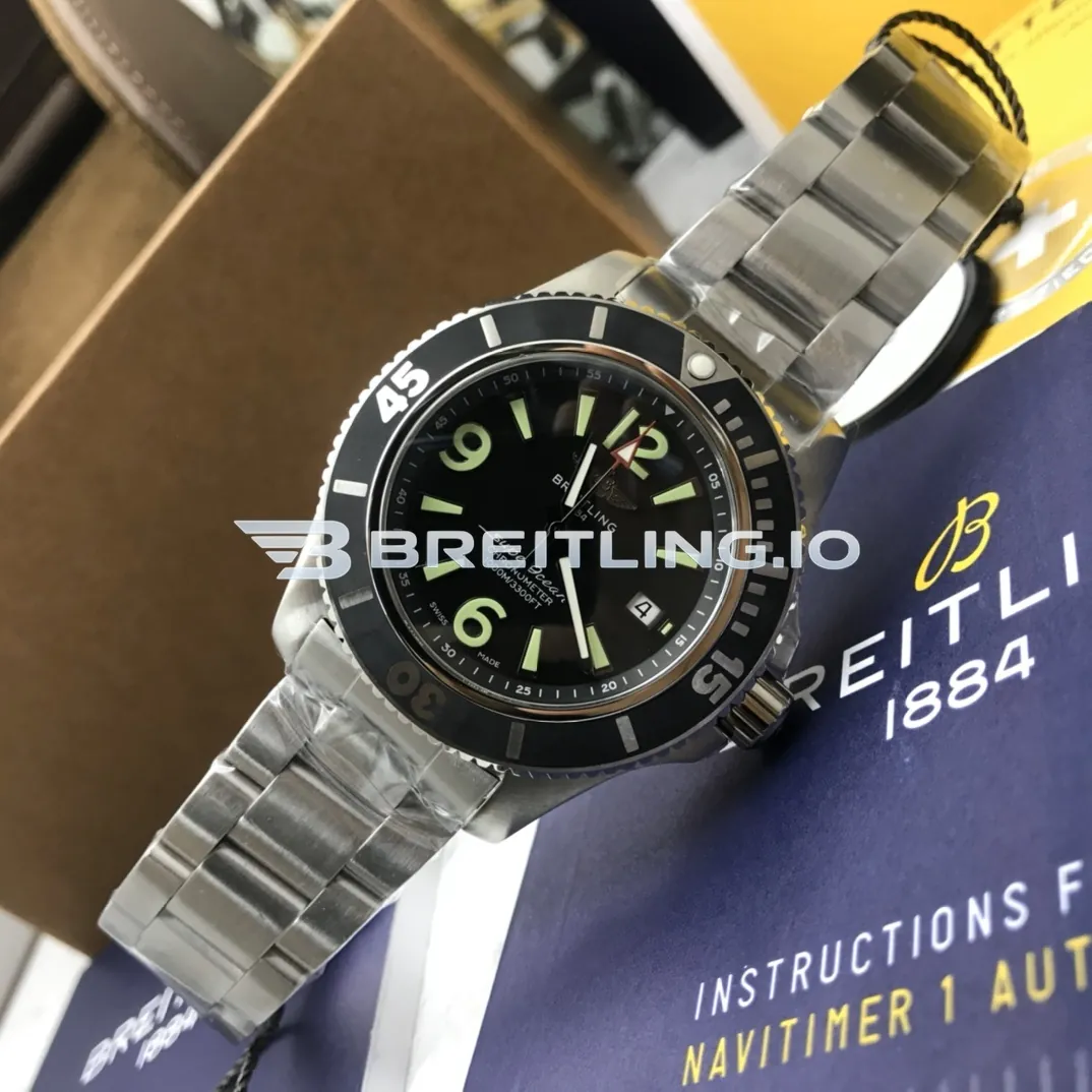 Breitling Superocean A17366021B1A1 42mm Black Dial Black Ceramic Bezel Stainless Steel Bracelet Super Clone Dial Detail 2
