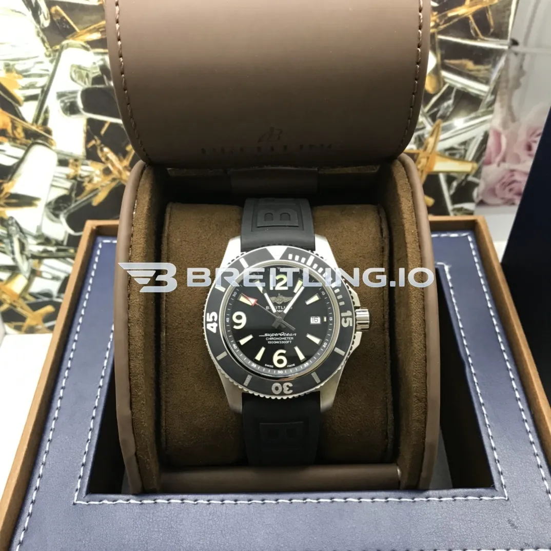 Breitling Superocean A17366021B1S1 42mm Black Dial Black Ceramic Bezel Black Embossed Rubber Strap Super Clone Front View