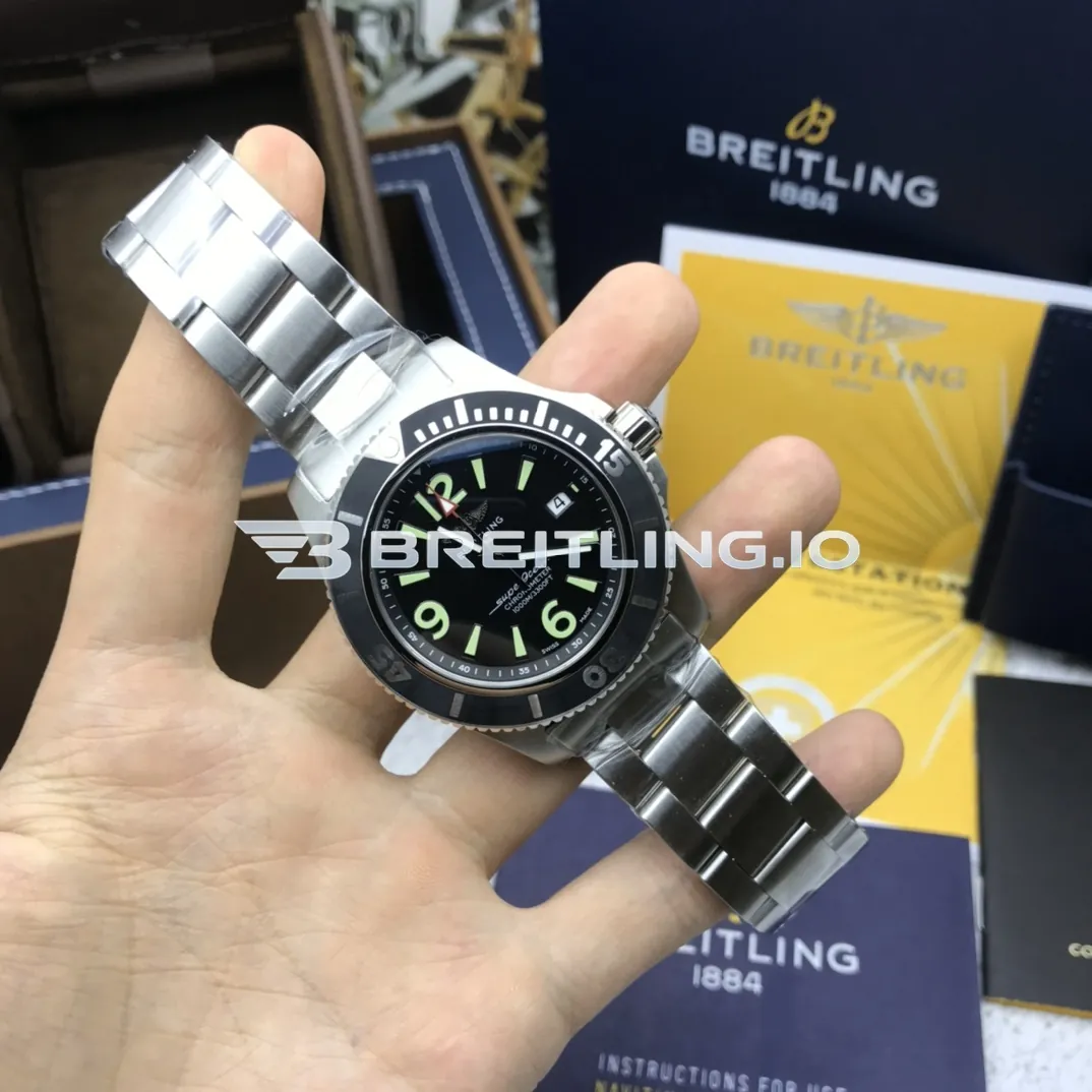 Breitling Superocean A17366021B1A1 42mm Black Dial Black Ceramic Bezel Stainless Steel Bracelet Super Clone Dial Detail 1