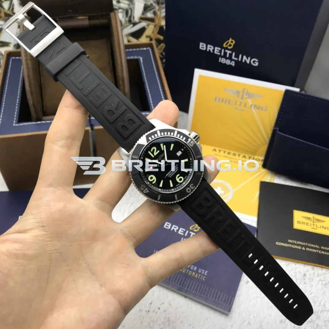 Breitling Superocean A17366021B1S1 42mm Black Dial Black Ceramic Bezel Black Embossed Rubber Strap Super Clone Side View 1