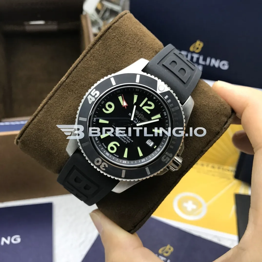 Breitling Superocean A17366021B1S1 42mm Black Dial Black Ceramic Bezel Black Embossed Rubber Strap Super Clone Dial Detail 2