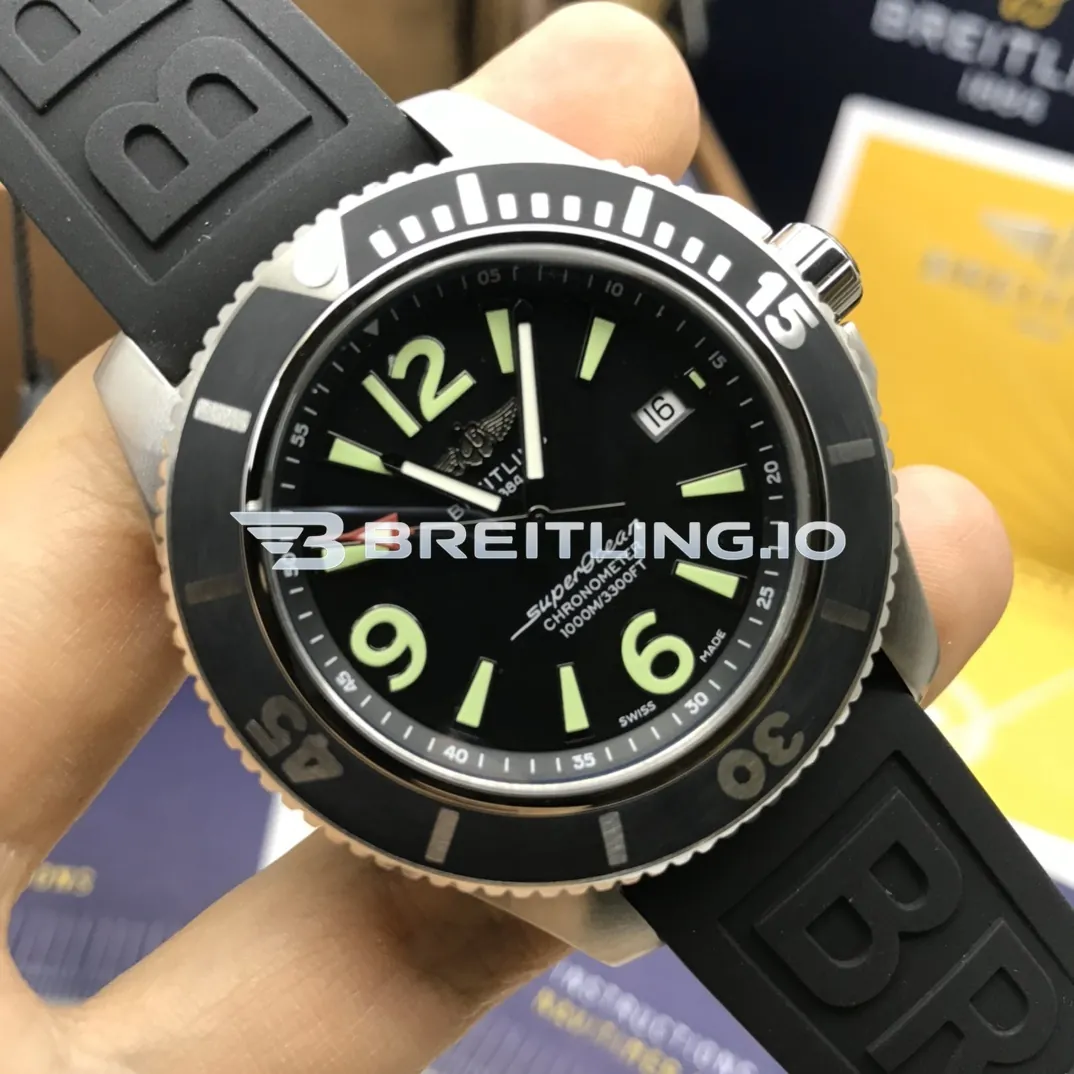 Breitling Superocean A17366021B1S1 42mm Black Dial Black Ceramic Bezel Black Embossed Rubber Strap Super Clone Dial Detail 3
