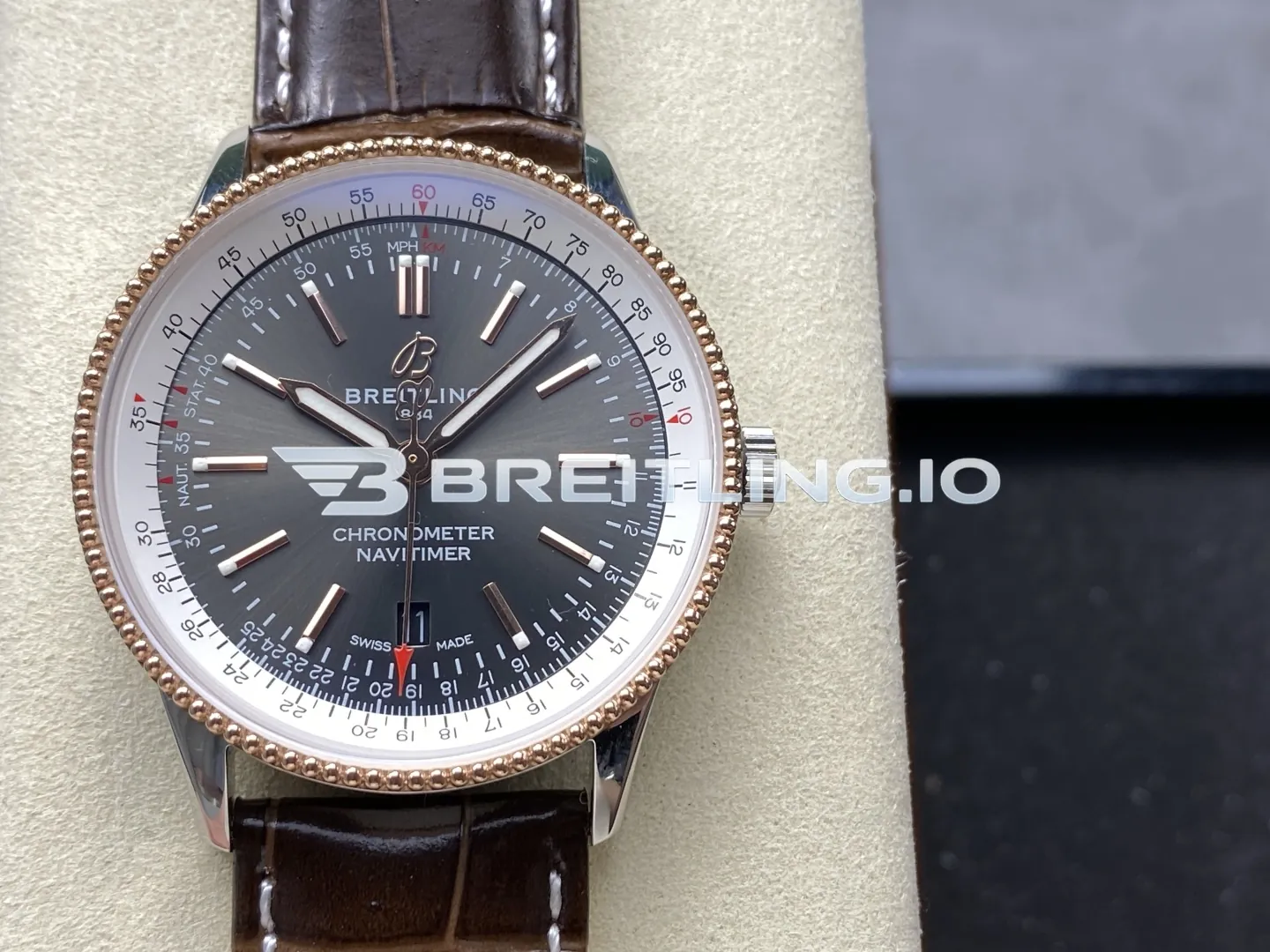 Breitling Navitimer U17326211M1P2 41mm Grey Dial 18K Rose Gold Bezel Two-Tone Steel & Rose Gold Case Super Clone Front View