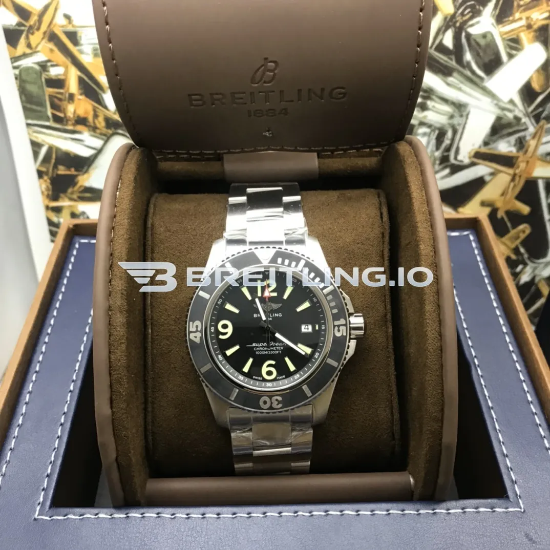Breitling Superocean A17366021B1A1 42mm Black Dial Black Ceramic Bezel Stainless Steel Bracelet Super Clone Front View