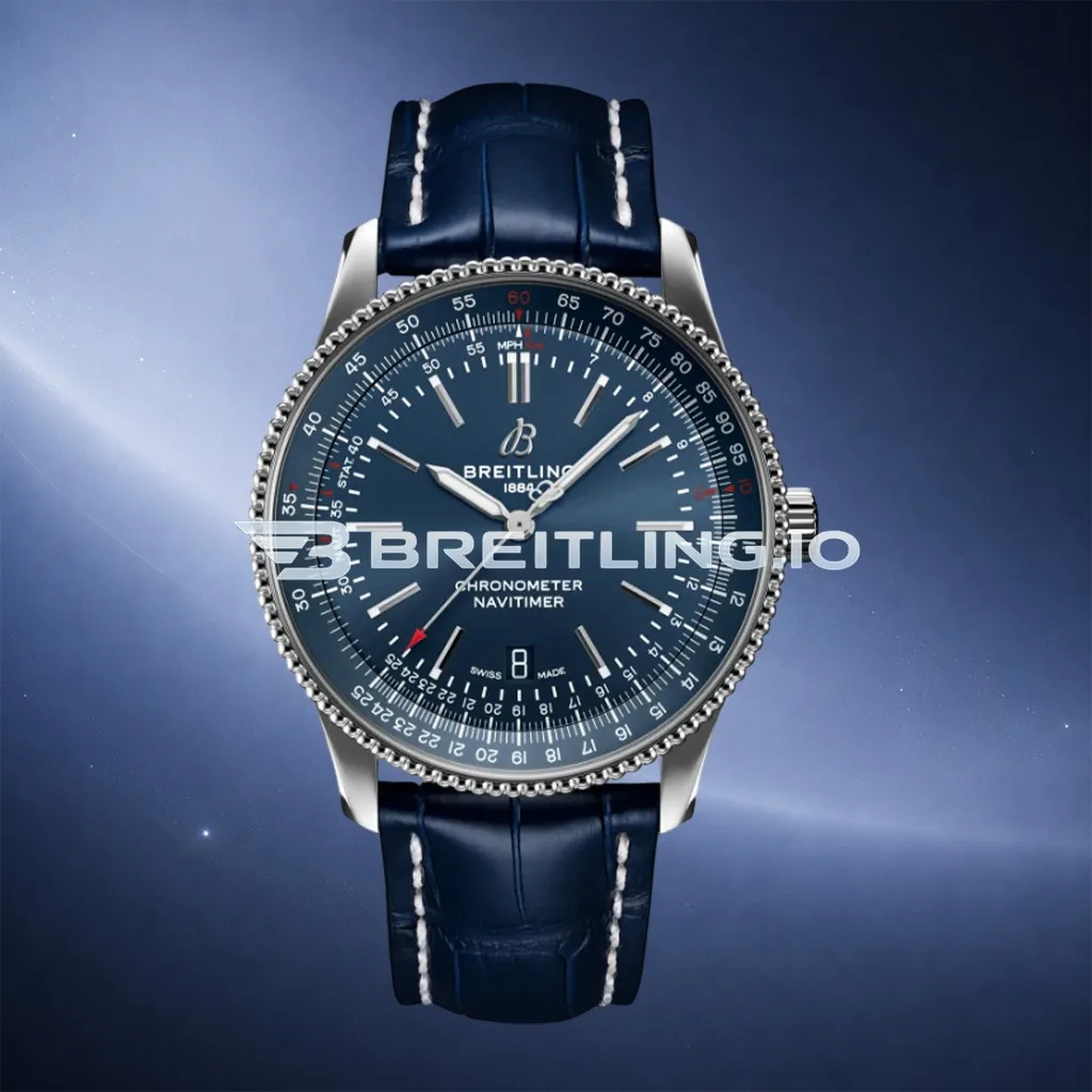 Breitling Navitimer A17326161C1P3 41mm Blue Dial Silver Beaded Bezel Stainless Steel Case Blue Leather Strap Super Clone First Image